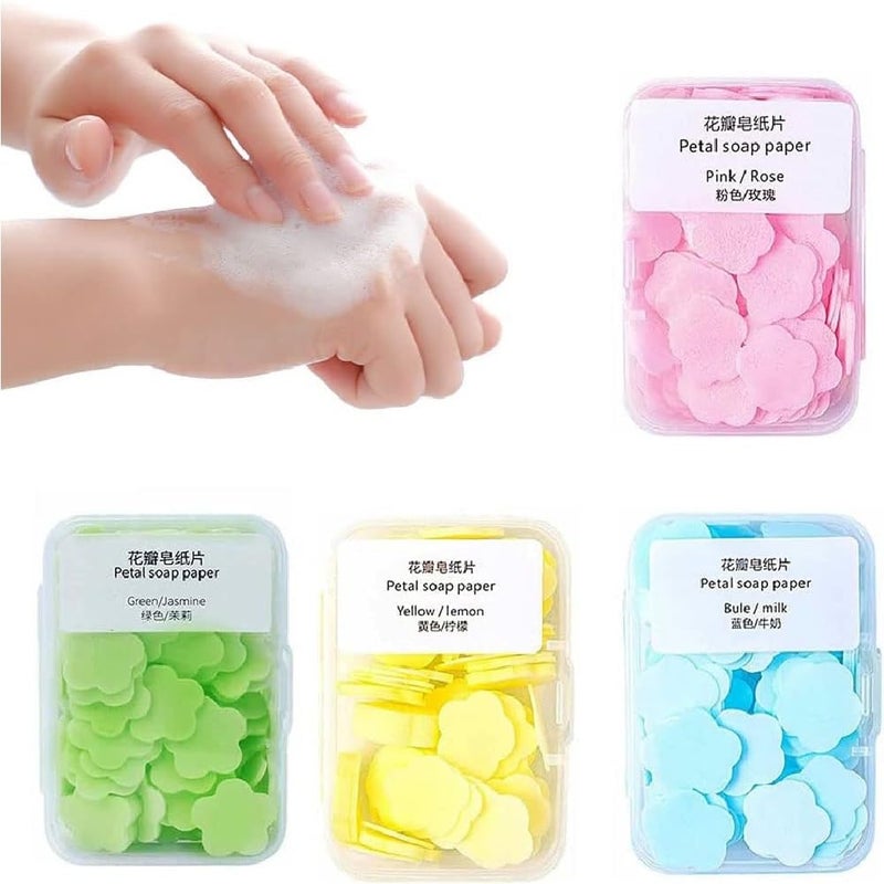 Prostuff.in Prostuffin 4 set Disposable Hand sanitizer soap Sheets Disinfection Cute Portable Paper soap for Kitchen Toilet Travel Camping Pocket Soap 4 100 Pcs Multicolour 