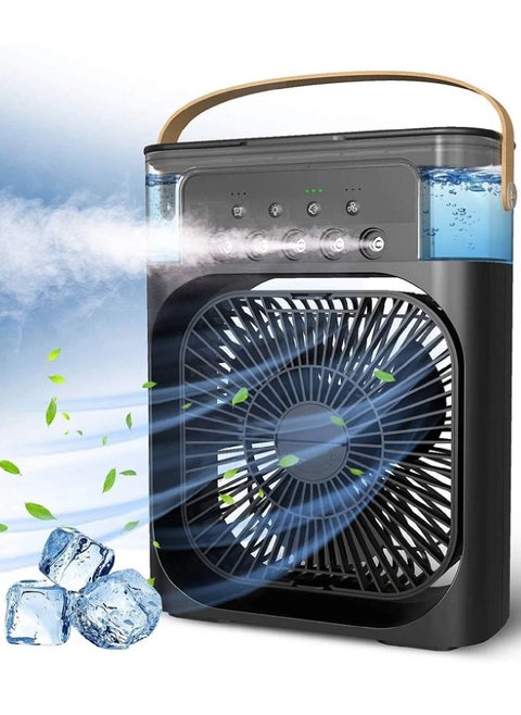 Mini Cooling Fan with 5 Fan Mist Nozzles with 3 Speeds and 7 Colors LED Light Air Freshener and 600ML Water Tank