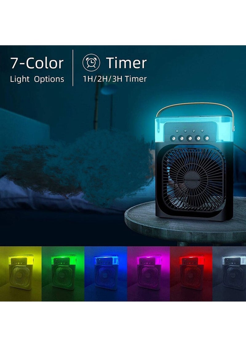 Mini Cooling Fan with 5 Fan Mist Nozzles with 3 Speeds and 7 Colors LED Light Air Freshener and 600ML Water Tank