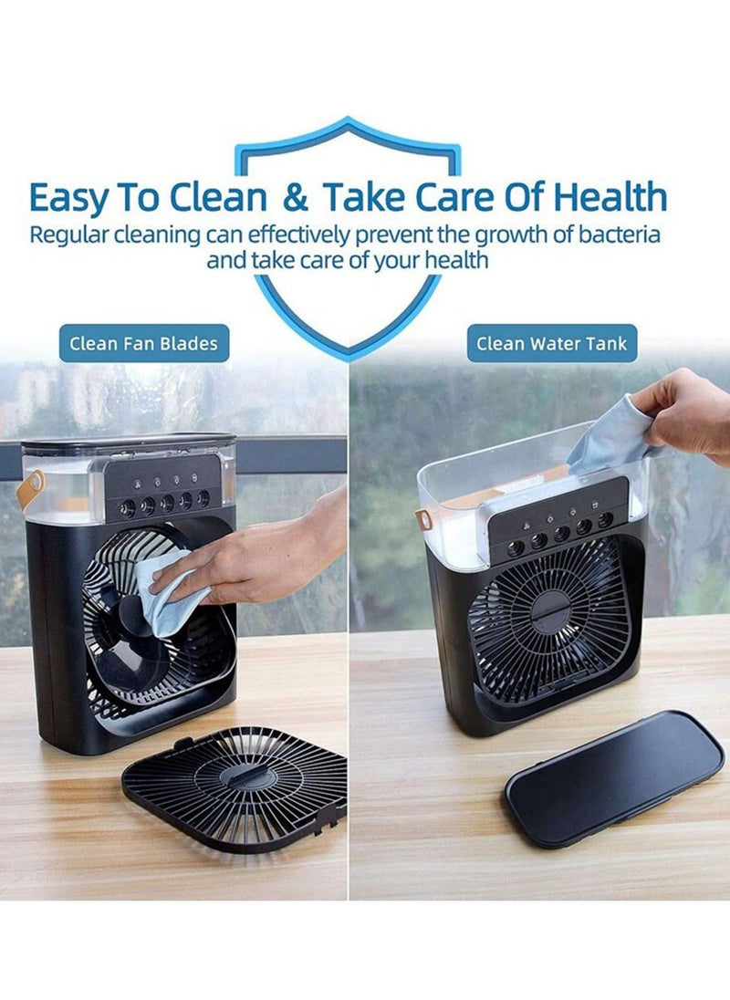 Mini Cooling Fan with 5 Fan Mist Nozzles with 3 Speeds and 7 Colors LED Light Air Freshener and 600ML Water Tank