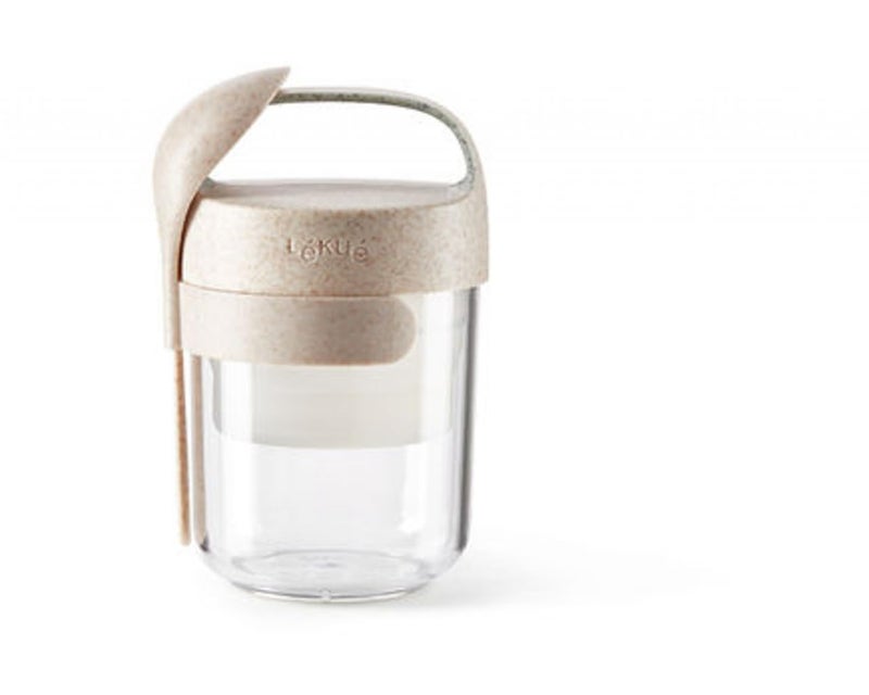 Lekue Lku Organic Reusable Food Jar To Go Spoon 14 oz Beige Glass Travel Cup with Protective Rubber Casing Screwtop Lid 100 Leakproof Airtight Ecofriendly Materials Borosilicate Glass - Image 2