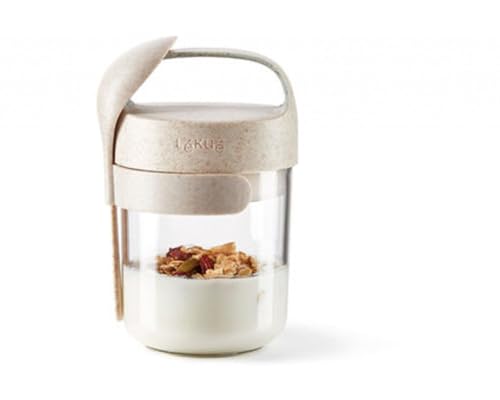 Lekue Lku Organic Reusable Food Jar To Go Spoon 14 oz Beige Glass Travel Cup with Protective Rubber Casing Screwtop Lid 100 Leakproof Airtight Ecofriendly Materials Borosilicate Glass - Image 3