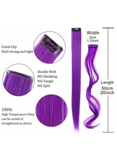 ECOCHARMS 10 PCS Colored Clip in Hair Extensions Green Hair Pieces Straight Hair Extensions Clip in for Woman Multi-Colors Party Highlights Hairpieces(Dark Teal Purple)  - Image 3