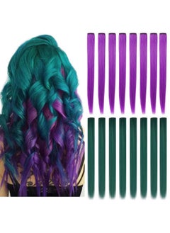 ECOCHARMS 10 PCS Colored Clip in Hair Extensions Green Hair Pieces Straight Hair Extensions Clip in for Woman Multi-Colors Party Highlights Hairpieces(Dark Teal Purple)  - Image 1