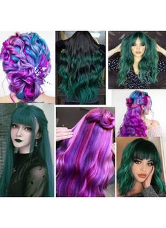 ECOCHARMS 10 PCS Colored Clip in Hair Extensions Green Hair Pieces Straight Hair Extensions Clip in for Woman Multi-Colors Party Highlights Hairpieces(Dark Teal Purple)  - Image 5