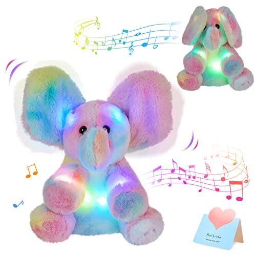 Glow Guards 12 Light up PeekaBoo Elephant Stuffed Animal Musical Rainbow Elephant Singing Stuffed Animal Electric Interactive Toys Christmas Holiday Birthday Gifts for Toddler Kids - Image 1