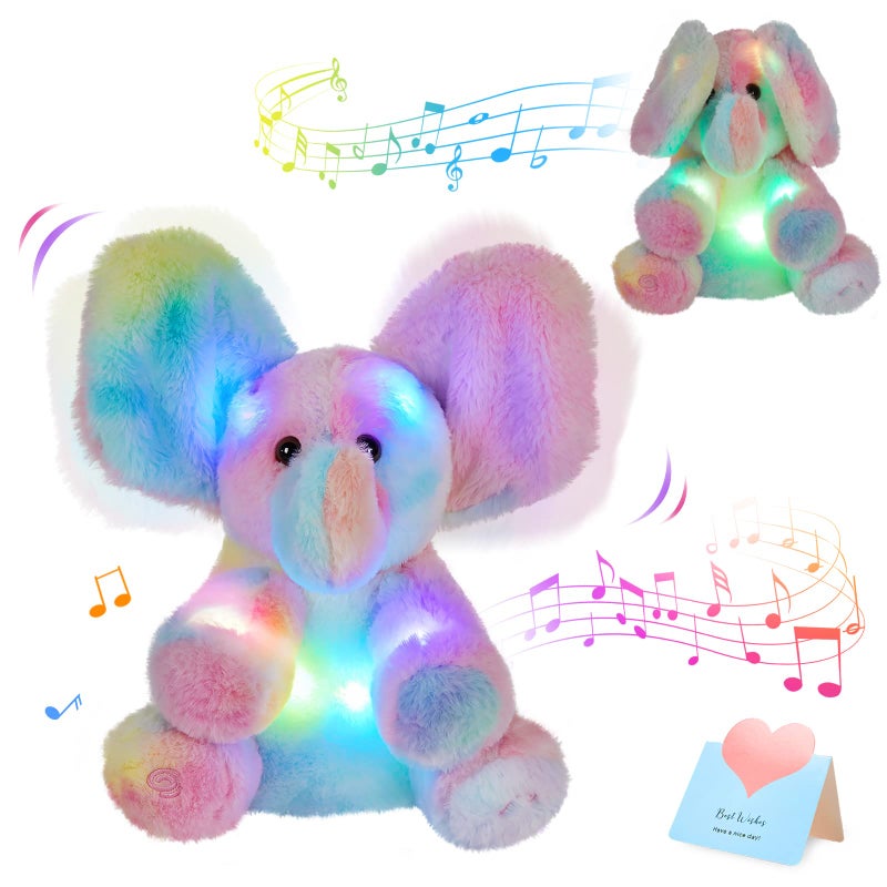 Glow Guards 12 Light up PeekaBoo Elephant Stuffed Animal Musical Rainbow Elephant Singing Stuffed Animal Electric Interactive Toys Christmas Holiday Birthday Gifts for Toddler Kids - Image 2