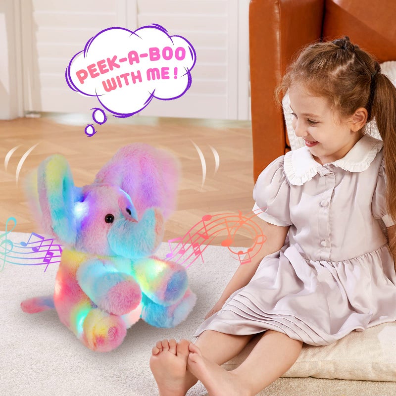 Glow Guards 12 Light up PeekaBoo Elephant Stuffed Animal Musical Rainbow Elephant Singing Stuffed Animal Electric Interactive Toys Christmas Holiday Birthday Gifts for Toddler Kids - Image 3