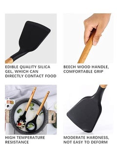 TYCOM Silicone Cooking Utensils Kitchen Utensil Set 11 Pieces Natural Wooden Handles Cooking Tools Turner Tongs Spatula Spoon for Nonstick Cookware Best Kitchen Tools BPA Free Non Toxic  - Image 4