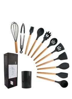 TYCOM Silicone Cooking Utensils Kitchen Utensil Set 11 Pieces Natural Wooden Handles Cooking Tools Turner Tongs Spatula Spoon for Nonstick Cookware Best Kitchen Tools BPA Free Non Toxic  - Image 1