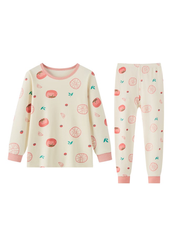 Deesha 7a Antibacterial 40s Compact Spun Girls' Pure Cotton Thermal Underwear Large Kids Milk White Tomato Grapefruit Print Size 140