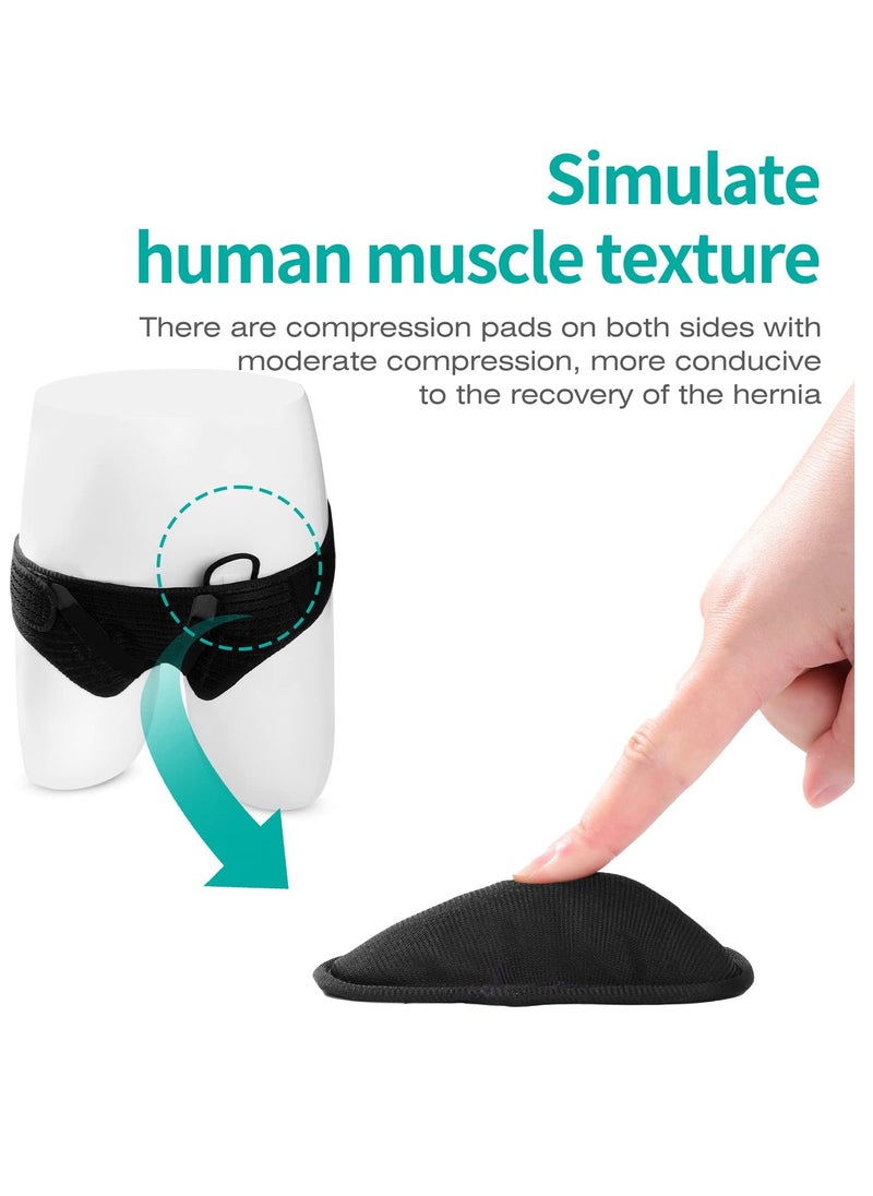 Hernia Belts for Men Inguinal, Hernia Support Brace for Groin Pain Relief, Hernia Truss for Bilateral Hernia, Adjustable Waist Guard Left or Right Side (M with 4 Compression Pads) (Black)