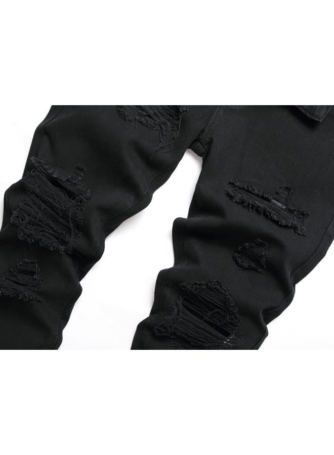 OIIIO Men's Ripped Slim Fit Straight Leg Jean Denim Pant (38, 30015 Black) - Image 2