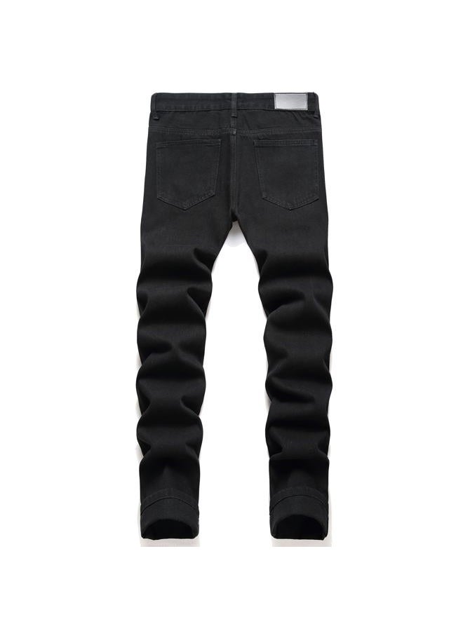 OIIIO Men's Ripped Slim Fit Straight Leg Jean Denim Pant (38, 30015 Black) - Image 3