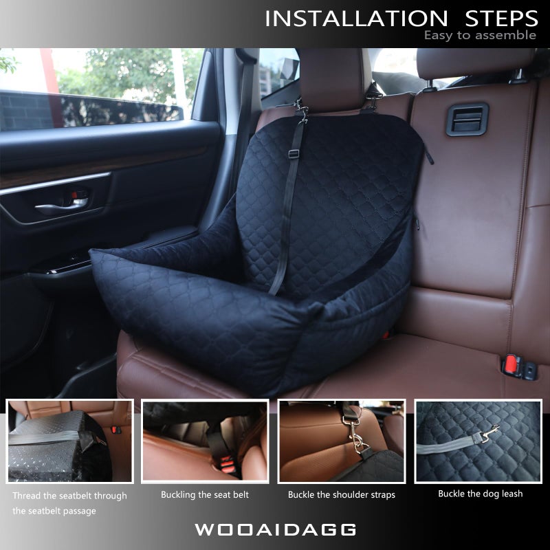 Wooaidagg Dog Car Seat for Small Dogs Up to 25 lbs,Covered Ultra-Soft Fabric and Fill in Memory Foam,Fully Detachable and Washable,2 Clip-On Safety Leashes and Storage Pockets(Black) - Image 5