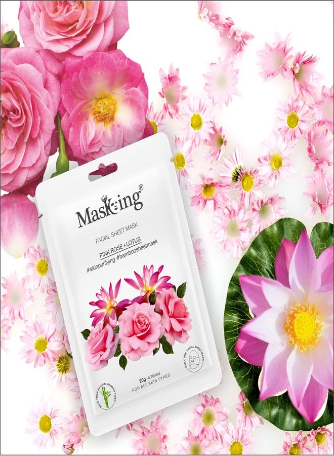 MasKing Bamboo Facial Sheet Mask of Pink Rose & Lotus for Skin Purifying Ideal for Women & Men 20ml, (Pack of 1) - Image 2