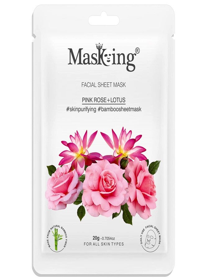 MasKing Bamboo Facial Sheet Mask of Pink Rose & Lotus for Skin Purifying Ideal for Women & Men 20ml, (Pack of 1) - Image 1