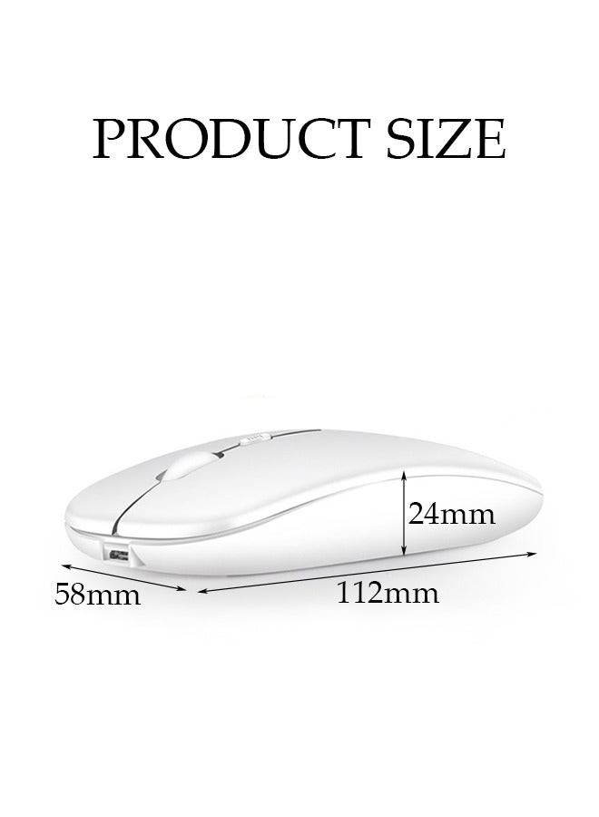 Wireless Bluetooth Mouse，Rechargeable Silent Bluetooth Mouse，Computer Mice with USB Receiver，Wireless Mouse for MacBook pro MacBook Air/iMac/Laptop/Notebook/pc，White  - Image 3