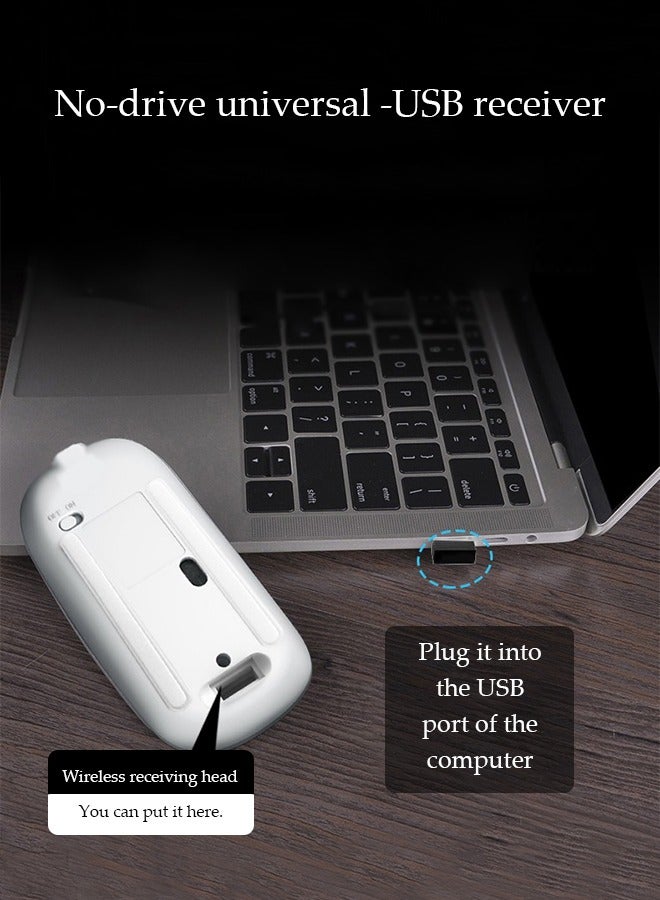 Wireless Bluetooth Mouse，Rechargeable Silent Bluetooth Mouse，Computer Mice with USB Receiver，Wireless Mouse for MacBook pro MacBook Air/iMac/Laptop/Notebook/pc，White  - Image 4