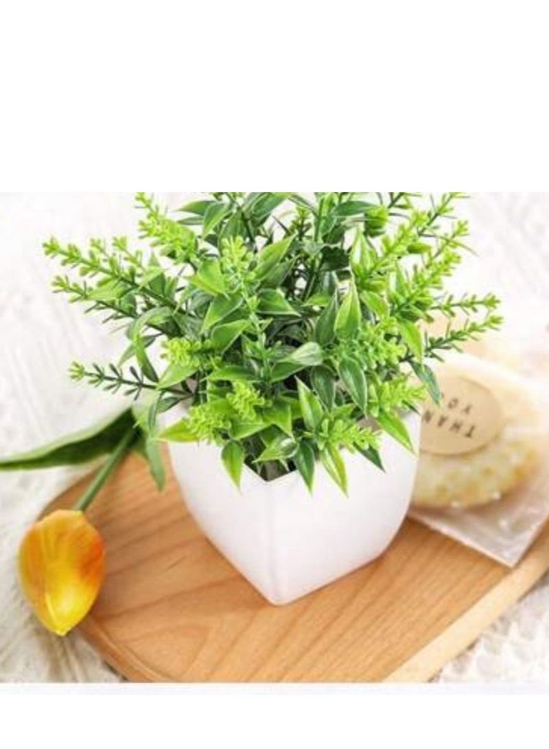 قطعة واحدة من النباتات الخضراء الاصطناعية مع وعاء أبيض - ج - Image 1