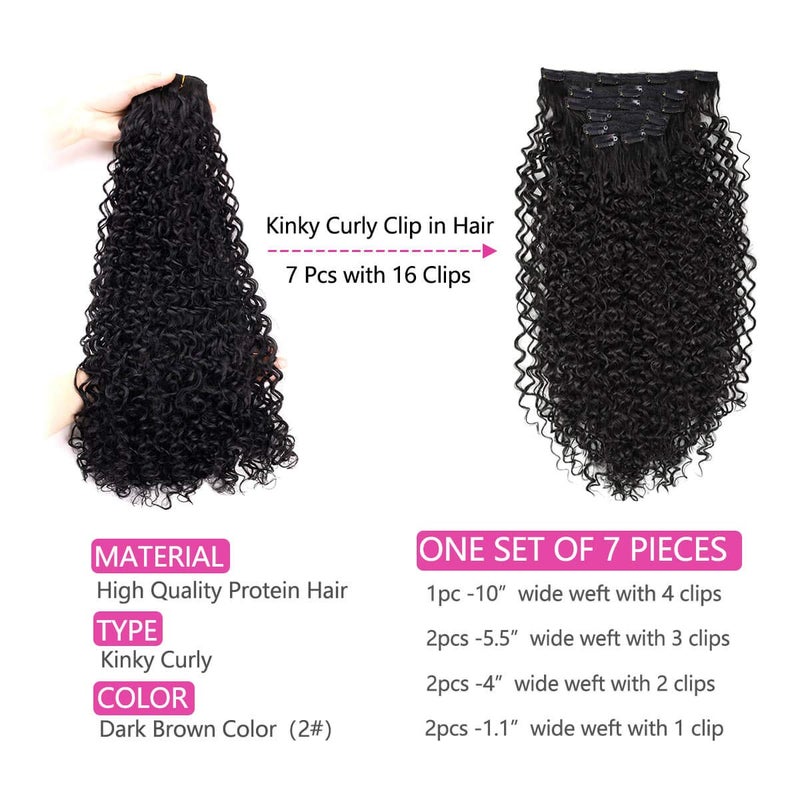 BHF 26 inch Kinky Curly Clip In Hair Extension, Double Weft Full Head Japanese Heat Resistance Fiber 140g Synthetic Hair Extensions For Women 7pieces (#2) - Image 3