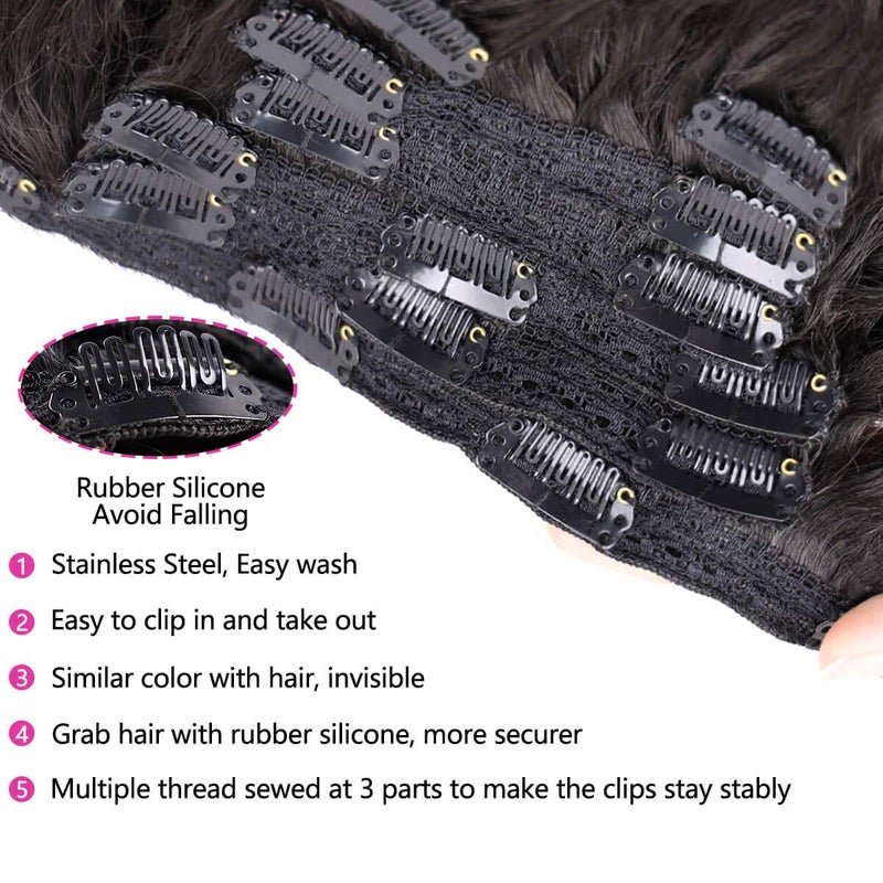 BHF 26 inch Kinky Curly Clip In Hair Extension, Double Weft Full Head Japanese Heat Resistance Fiber 140g Synthetic Hair Extensions For Women 7pieces (#2) - Image 4