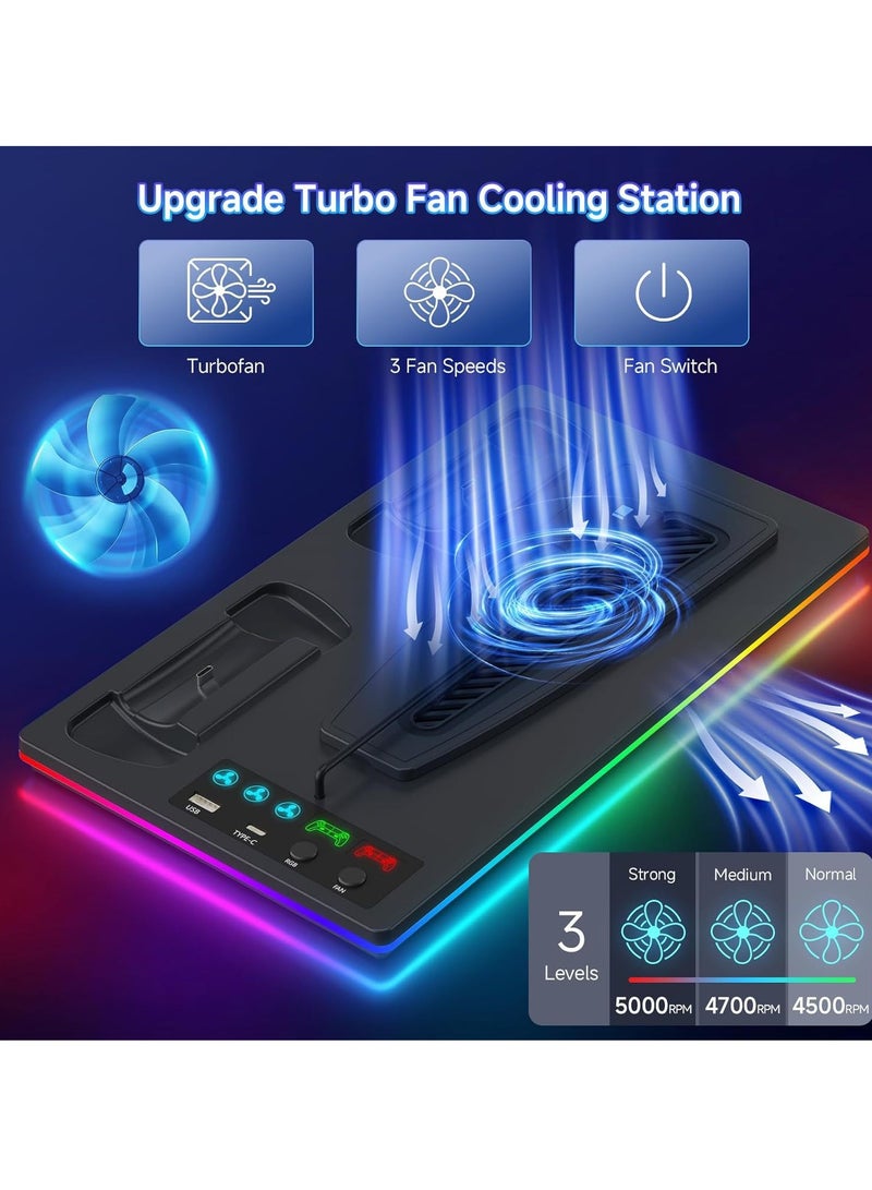 اكسيموس حامل تبريد لجهاز PS5 العادي/سليم/برو مع قاعدة شحن مزدوجة لوحدات التحكم مع ضوء LED، مناسب لجهاز بلاي ستيشن 5 سليم والعادي قرص/رقمي، ملحقات PS5، يتضمن شاحن وحدة التحكم ومروحة توربو و3 مداخل USB (أسود) - Image 5