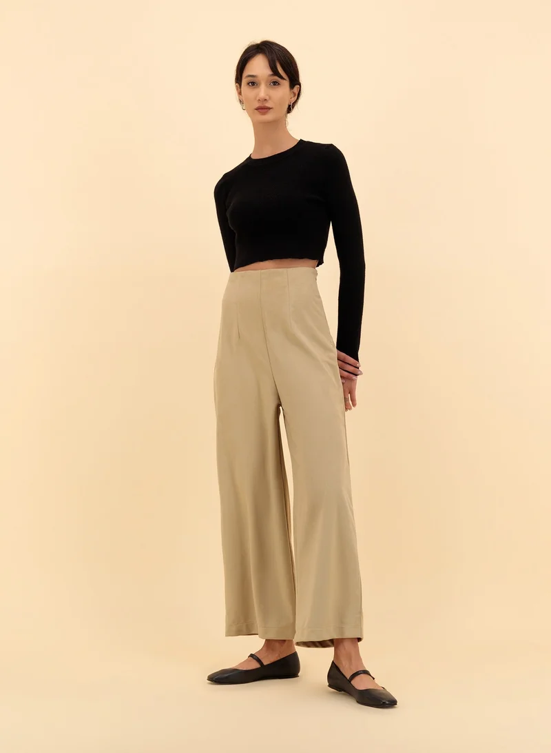 High-Waist Straight Suede Pants