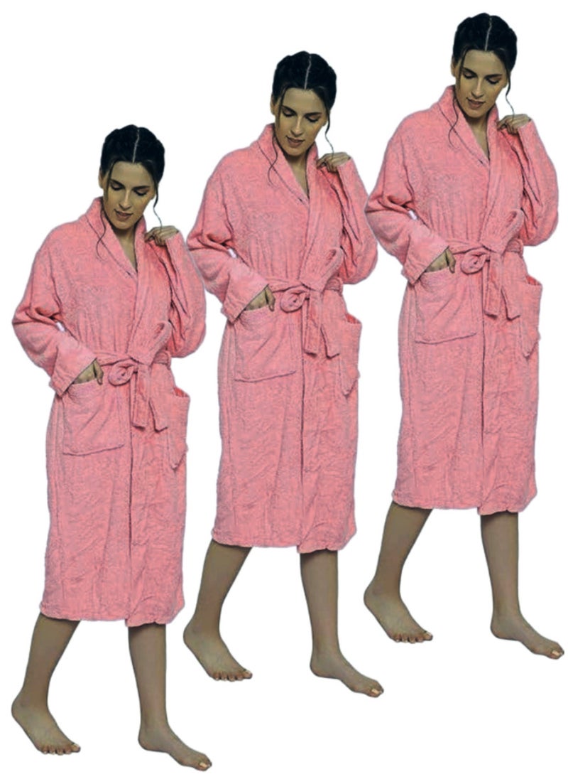 Blueberry 3 Pieces Pink Colour Unisex Spa Terry Dressing Gown XL Size - Image 1