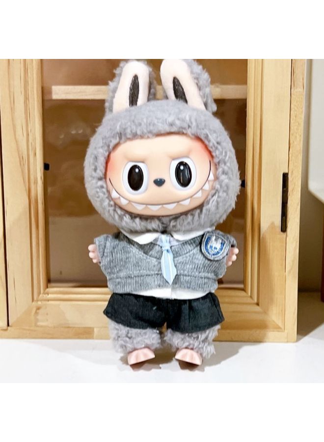 Labubu Doll Dress Poncho Cute Vinyl Doll Heart Macaron Doll Plush Toy Dress-Specifications:Labubu Can Be Worn [doll Not Included]-Color:Gray Rabbit Four-piece Set  - Image 1