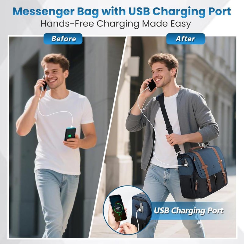 حقيبة لابتوب 15.6 بوصة مع منفذ شحن USB - حقيبة عمل مقاومة للماء للرجال - Image 3