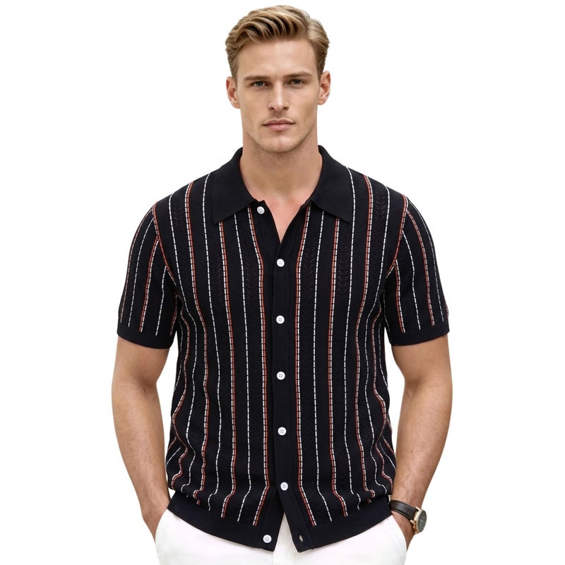 Men's Striped Short Sleeve Polo Shirt - Image 3
