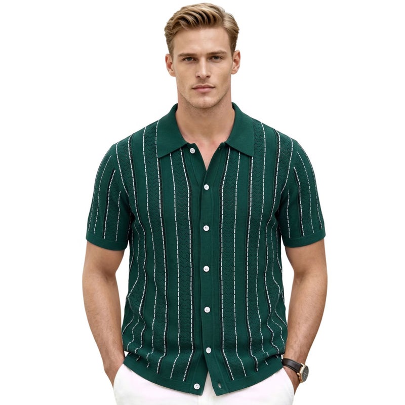Men's Striped Short Sleeve Polo Shirt - Image 1
