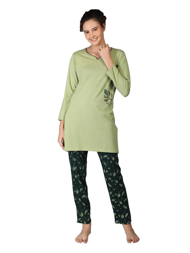 Duchess Women's Cotton Tie-Dye Long Length Night Suit Set - Image 1