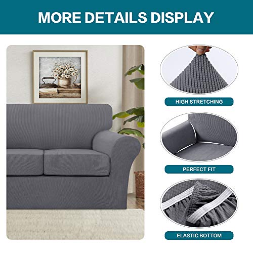 Turquoize 4 Piece Sofa Covers for 3 Cushion Couch Sofa Slipcover Soft Couch Cover for Dogs-Washable Sofa Furniture Covers with 3 Individual Cushion Covers, Jacquard Fabric (3 Cushion Sofa, Gray) - Image 4