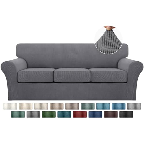 Turquoize 4 Piece Sofa Covers for 3 Cushion Couch Sofa Slipcover Soft Couch Cover for Dogs-Washable Sofa Furniture Covers with 3 Individual Cushion Covers, Jacquard Fabric (3 Cushion Sofa, Gray) - Image 1