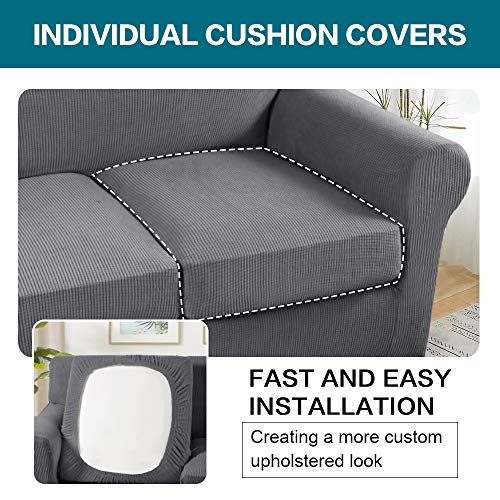 Turquoize 4 Piece Sofa Covers for 3 Cushion Couch Sofa Slipcover Soft Couch Cover for Dogs-Washable Sofa Furniture Covers with 3 Individual Cushion Covers, Jacquard Fabric (3 Cushion Sofa, Gray) - Image 5