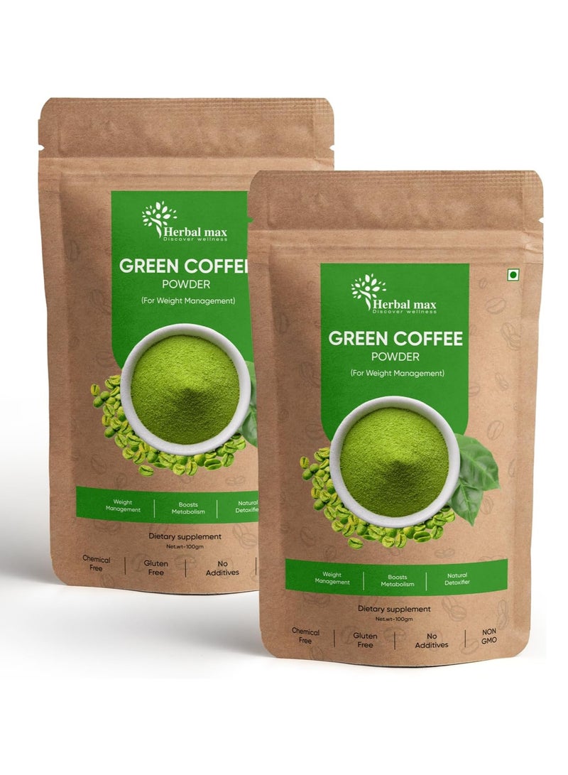 هيربال ماكس مسحوق حبوب البن الأخضر، ١٠٠ غرام، عبوة من قطعتين | حبوب غير محمصة مع حمض الكلوروجينيك - Image 1