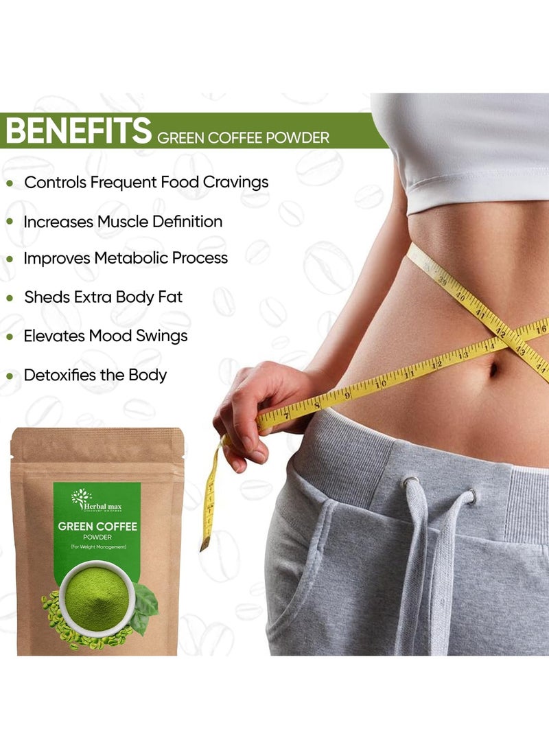 هيربال ماكس مسحوق حبوب البن الأخضر، ١٠٠ غرام، عبوة من قطعتين | حبوب غير محمصة مع حمض الكلوروجينيك - Image 3