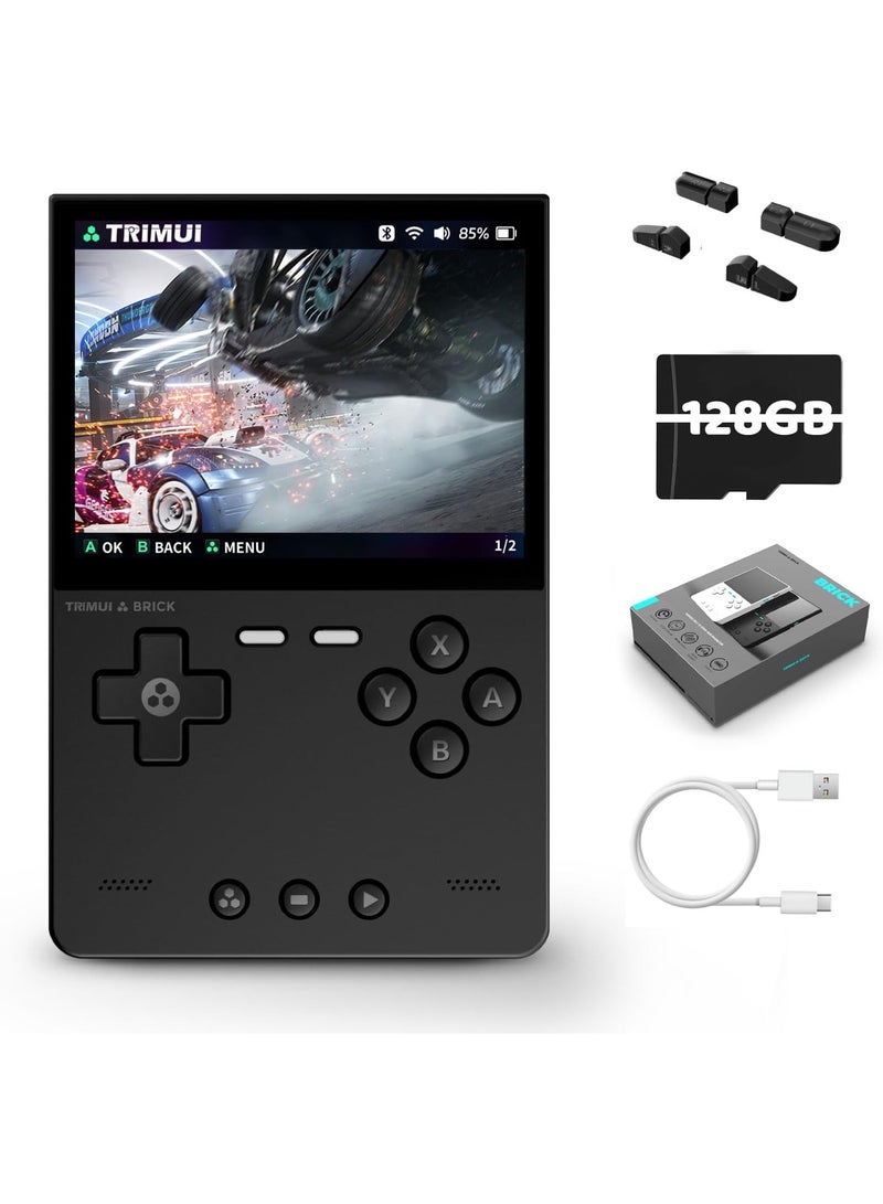 Brick Retro Handheld Gaming Console, Mini Video Game Device, 3.2'' Console with IPS Display, 128G Memory Card Loaded with 14000+ Classic Games from 30+ Emulators, 3000mAh Battery, Linux OS-Black - Image 1