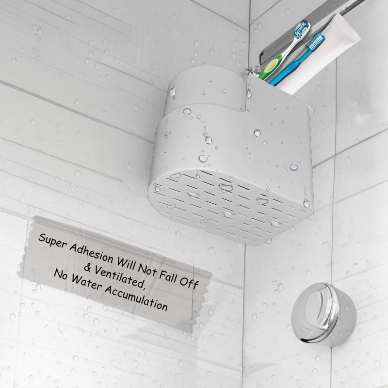 Cyrox Multipurpose 2 in 1 Kitchen Self Adhesive Wall Mounted Caddy Stand Portable Bathroom Toothbrush Storage Rack Basing Soap Stand Paste-Brush Stand (1Pcs) - Image 3