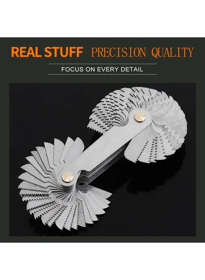 Heavy Duty Stainless Steel Thread Gauge Tool 55 Degree 60 Degree Angles Precision Metric And Imperial Thread Measuring Instrument Durable Metal Construction For Automotive Repair And Gear Pitch Measurement 1 Set 58 Pieces - Image 1