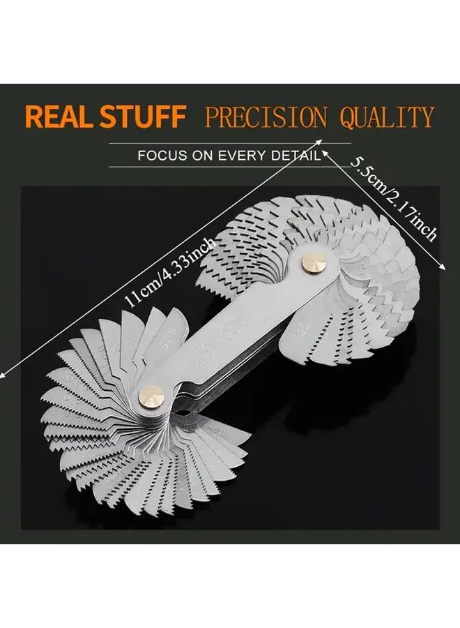 Heavy Duty Stainless Steel Thread Gauge Tool 55 Degree 60 Degree Angles Precision Metric And Imperial Thread Measuring Instrument Durable Metal Construction For Automotive Repair And Gear Pitch Measurement 1 Set 58 Pieces - Image 2