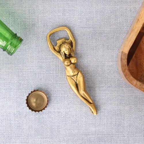 Indian-Shelf Indian Shelf 1 Piece Handmade Brass Bottle Opener Vintage Lady Design Decorative Beer Opener Antique Finish Bar Tool Kitchen Utensil Gift for Men Home Bar Accessories - Image 2
