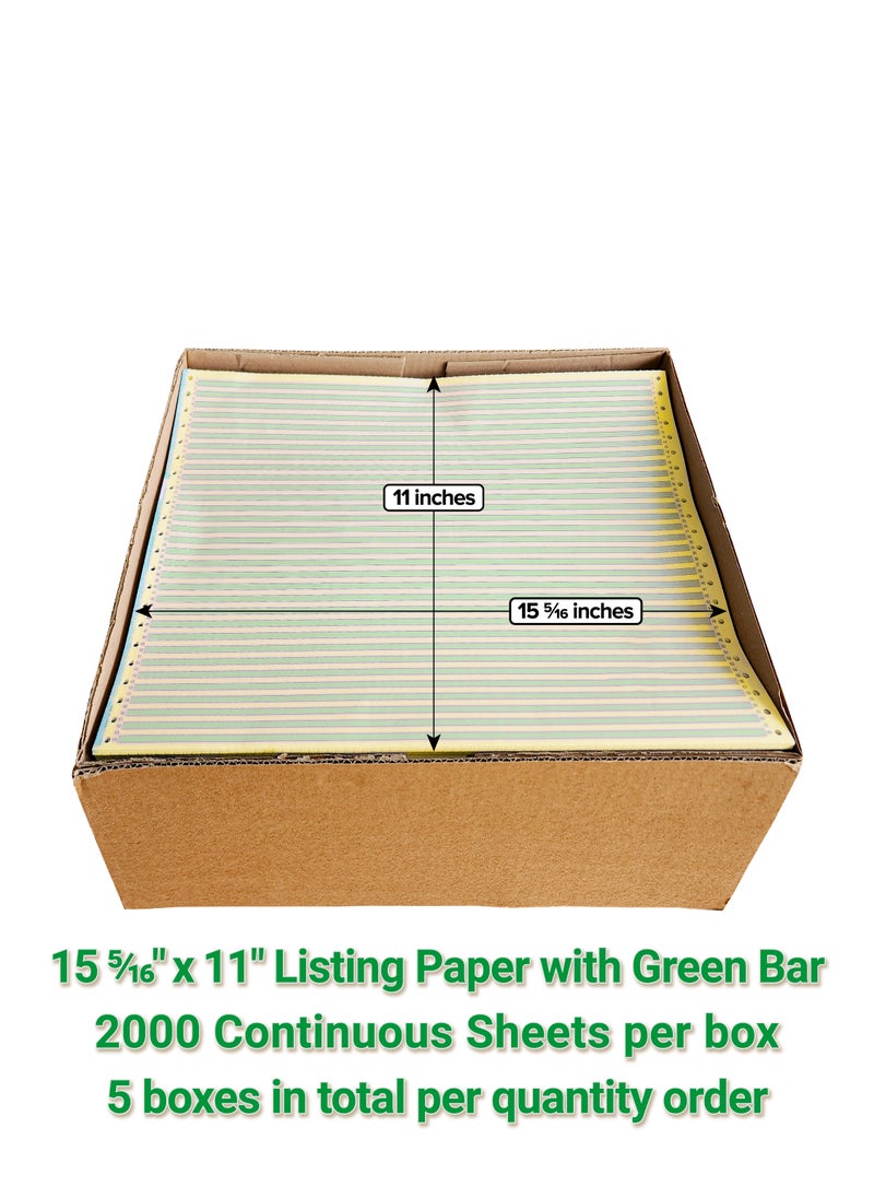Abulhoul Printing Press LLC ABULHOUL Continuous Listing Computer Paper With Green Bar 15 5/16” x 11” YELLOW Ply Single 2000 Sheets Per Box 60gsm (±5% In Actual Weight) Used For Wide Dot-Matrix Impact Printers With Ink Ribbons  - Image 2