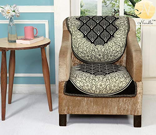 Nendle Luxurious Cotton Abstract Design 5 Seater Sofa Cover Set- 6 Pieces (Black) - Image 3