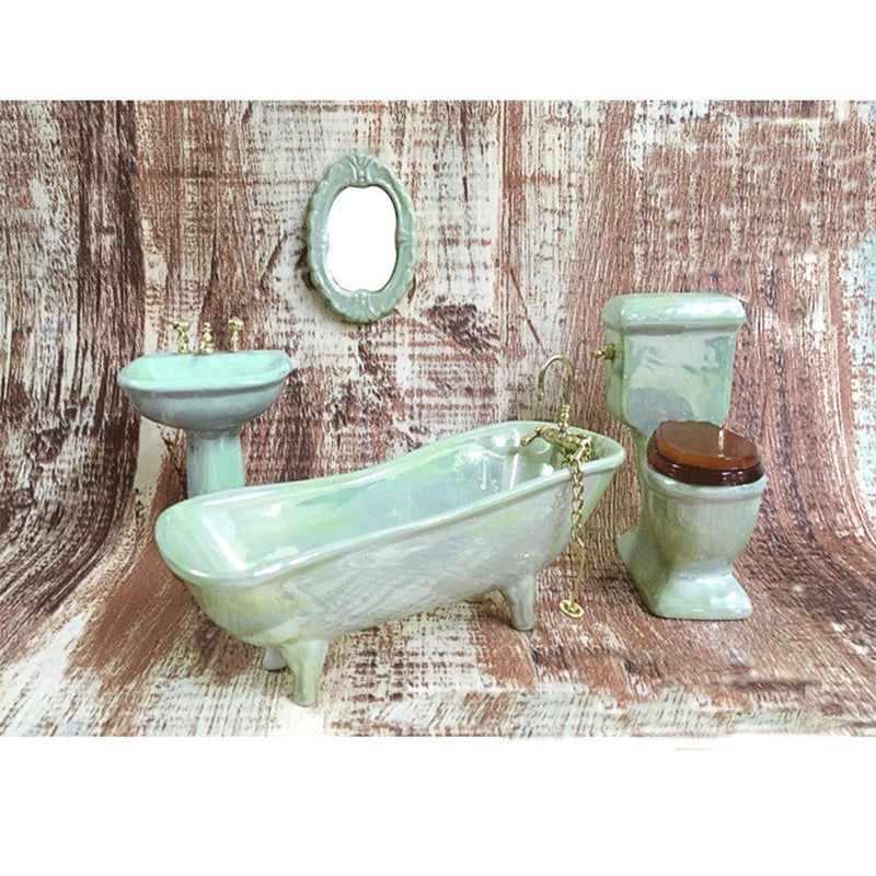 BESTLEE Dollhouse Furniture Miniature Bathroom Accessories Set 4PCS-1:12 Scale (Light Green) - Image 1