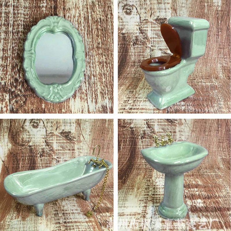 BESTLEE Dollhouse Furniture Miniature Bathroom Accessories Set 4PCS-1:12 Scale (Light Green) - Image 2
