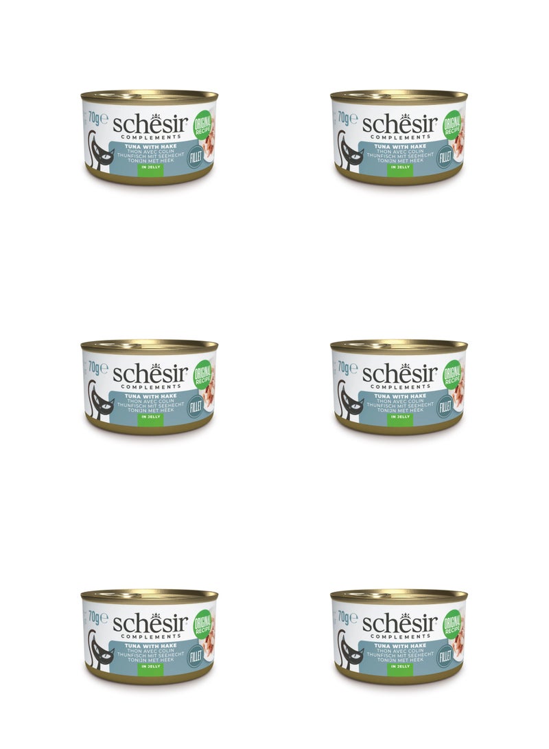 Schesir Complements Cat Wet Food in Jelly Can- Tuna With Hake 70g x 6pcs - Image 1