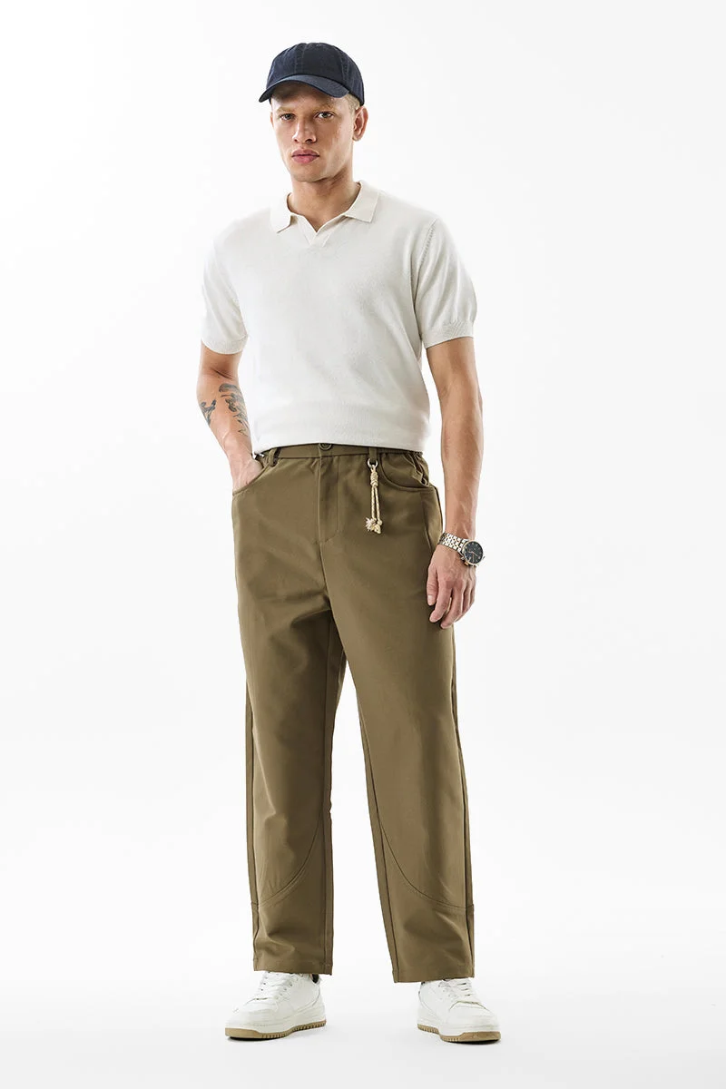 سنيتش Olive Solid Relaxed Casual Trousers